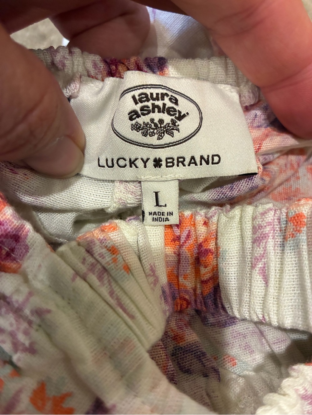 Laura Ashley x Lucky Brand Cream Floral Wide-Leg Capris Jumpsuit Size L - Picture 8 of 16